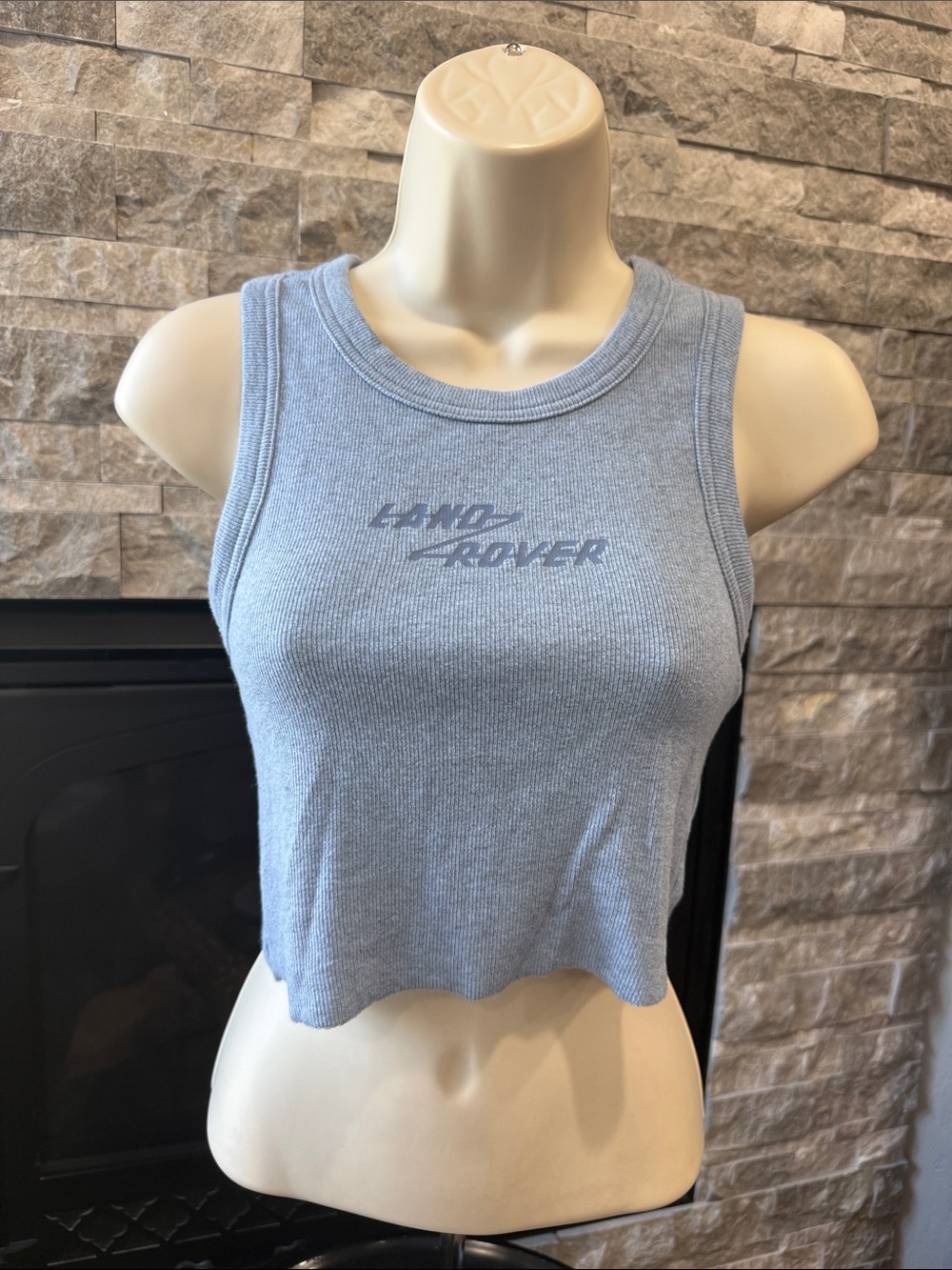 PacSun Light Blue Ribbed Cropped Tank with Land Rover Logo